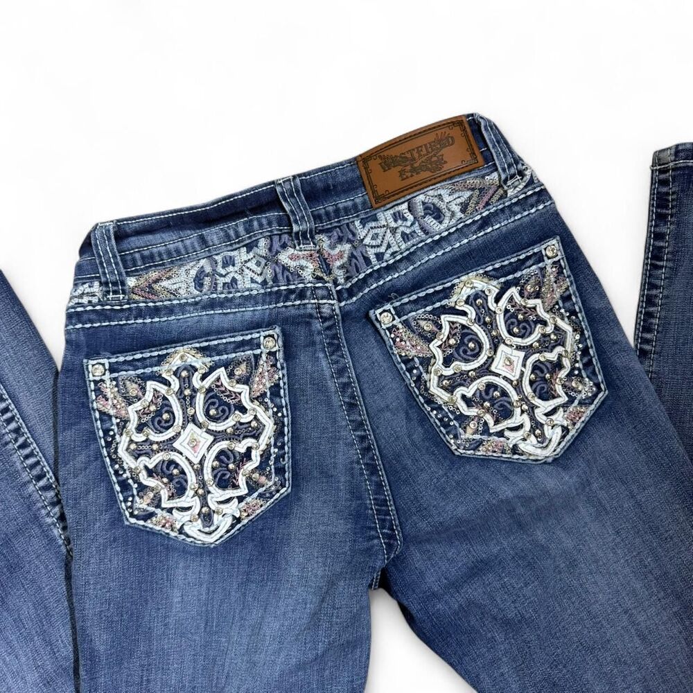 Y2K Western Style Jeans Women’s Bootcut Denim Bling Embroidered Pocket Jeans - Picture 4 of 8